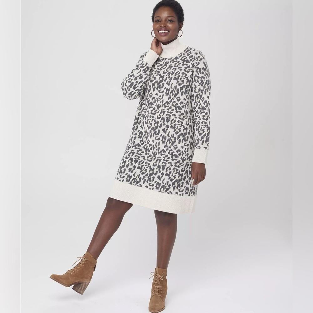 LOFT | Plus Leopard Jacquard Turtleneck Dress
